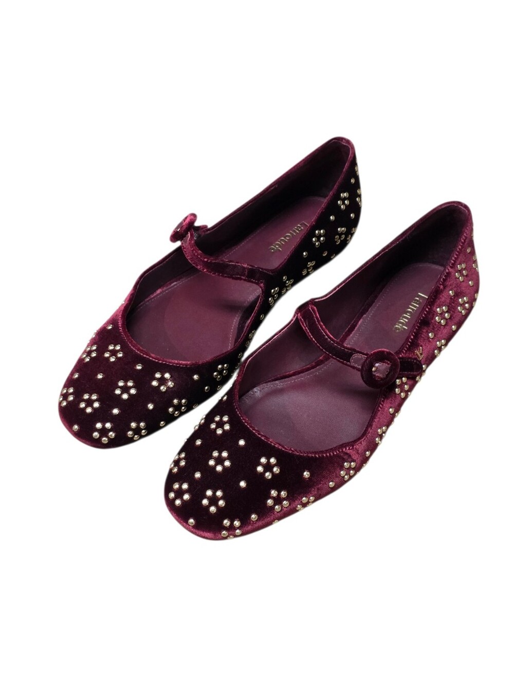 LARROUDE BLAIR STUDDED VELVET MARY JANE FLATS 8